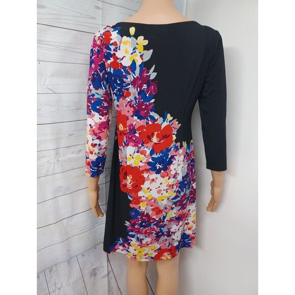 Maggy L Womens Dress Black Pink Floral Long Sleeve Sheath Tunic Sz 4 - Picture 4 of 8